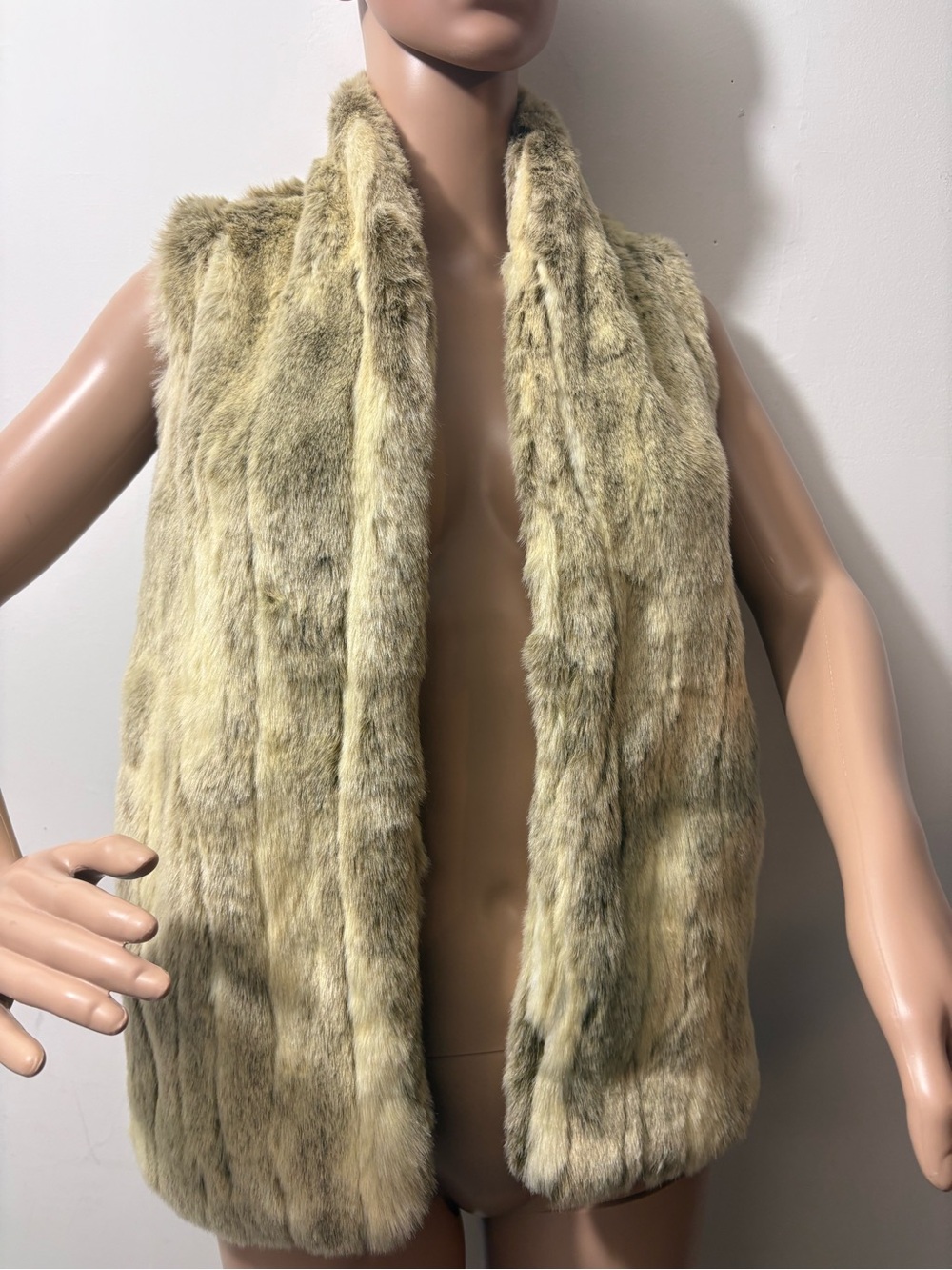BCBGeneration Faux Fur Vest in Light Olive